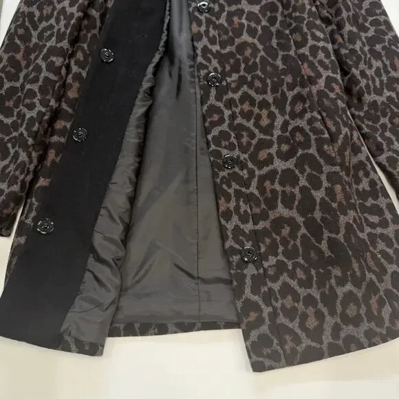 Betsey Johnson Wool Blend Coat Leopard Print Bow Neckline XS Glam - Picture 12 of 12